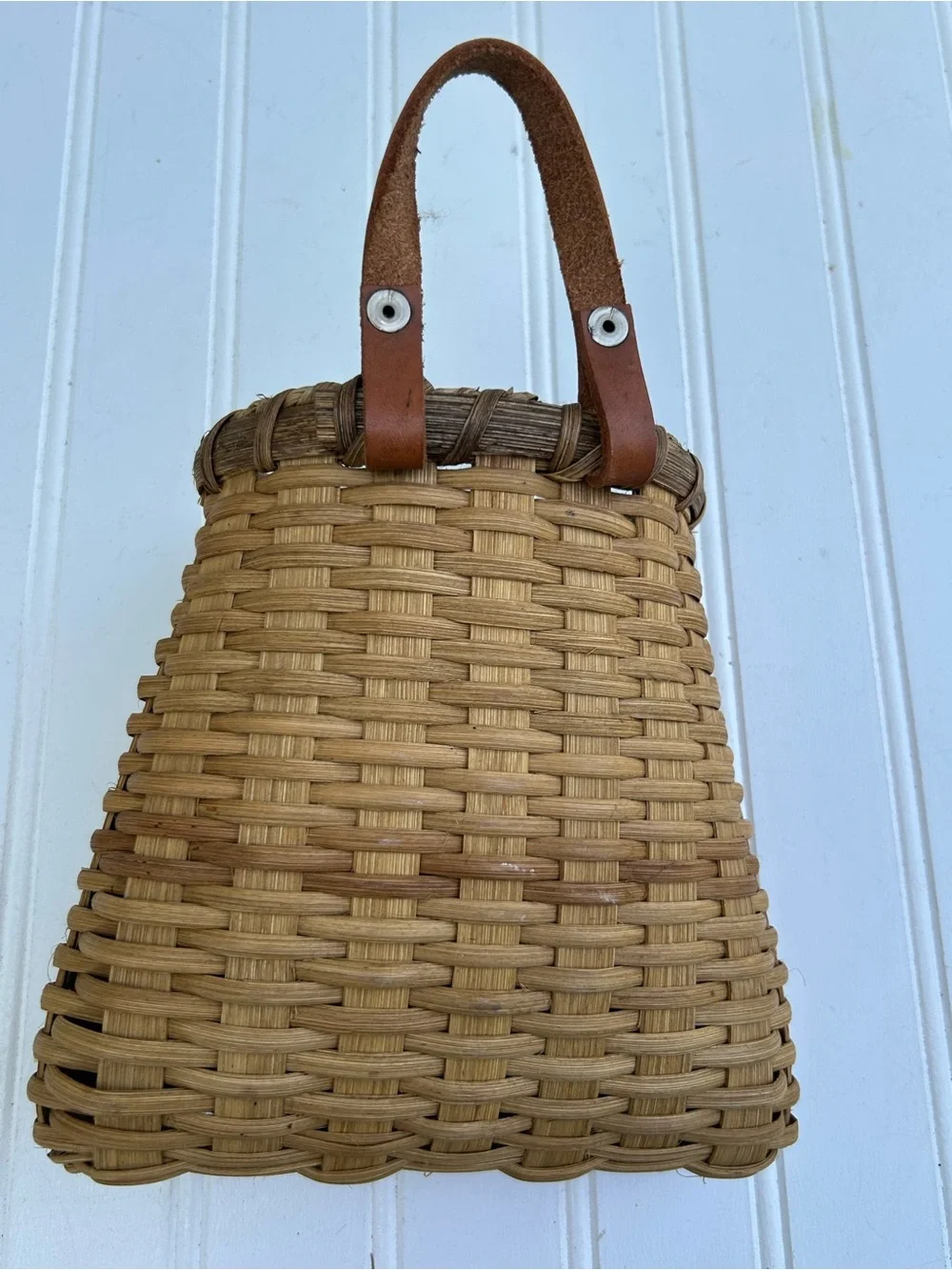 Basket Woven Rattan Wall Hang Heron Tile Accent Handmade Signed Natural 7.5x10.5